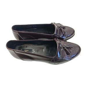 San Remo Burgundy Leather Kilt Tassel Slip On Loafers Hand Made In ITALY US 8